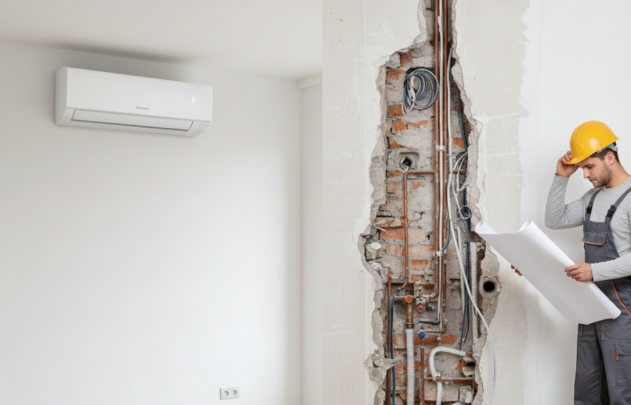 Монтаж траси прихованим способом для кондиціонера: плюси та мінуси